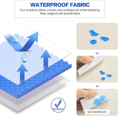 Vista 4 de Juego de 2 fundas de almohada para exteriores, impermeables, geométricas bohemias en blanco y negro para muebles de patio, fundas de almohada