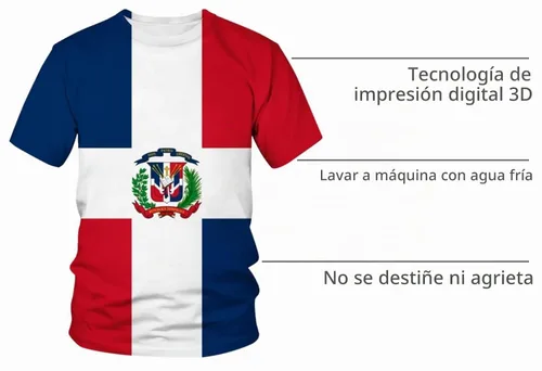 Vista 3 de Lurhonp Camiseta de manga corta con bandera de República Dominicana