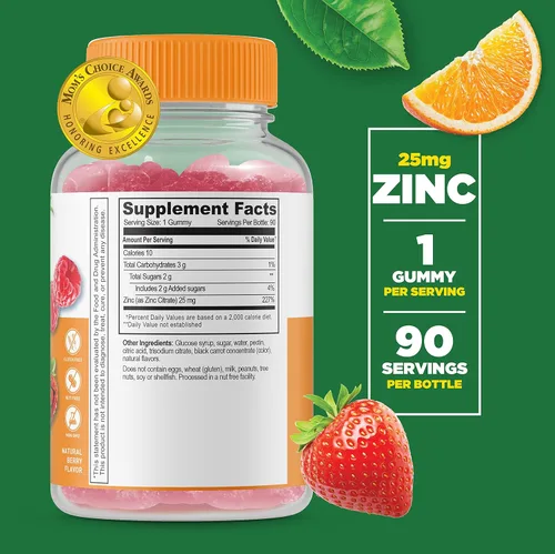 Vista 2 de Lifeable Zinc 25mg Kids + Prebiotic Fiber Kids - Paquete de gomitas de gran sabor, suplemento vitamínico, sin gluten, sin OMG, gomita masticable