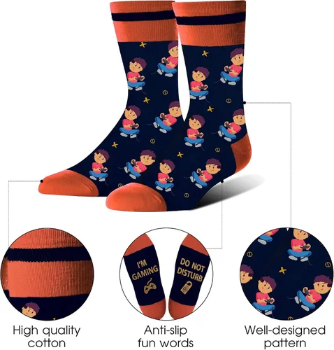 Vista 6 de Calcetines divertidos para videojuegos, calcetines novedosos para hombres, mujeres, adolescentes y niños, calcetines de vestir de algodón, regalo