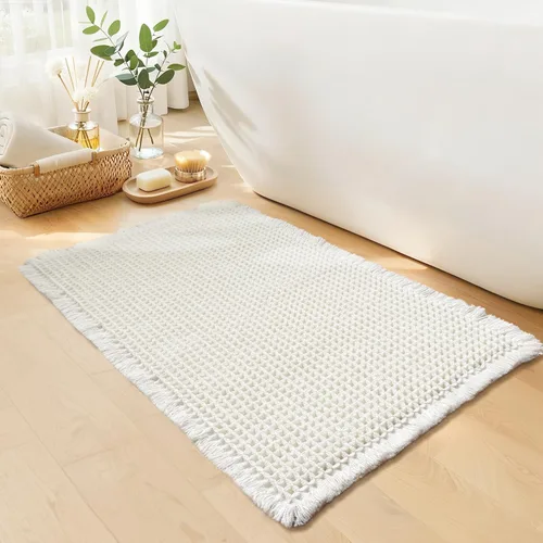 Vista 19 de Alfombra de baño negra – Alfombra de baño antideslizante y lavable, súper absorbente y de secado rápido, pequeña alfombra de baño bohemia para Negro