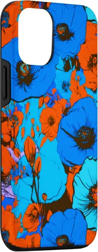 Vista 3 de Funda para iPhone 14 Pop Art Retro Floral Cobalto Azul Naranja Diseño de Flores