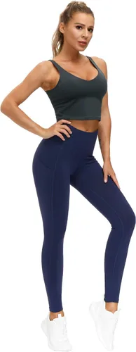 Vista 6 de THE GYM PEOPLE Pantalones de yoga gruesos de cintura alta con bolsillos, control de abdomen, leggings de yoga para mujer