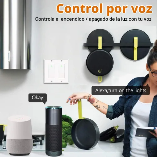 Vista 3 de Interruptor inteligente, interruptor de luz inteligente WiFi compatible con Amazon Alexa y Google Home, necesita cable neutro, con control remoto