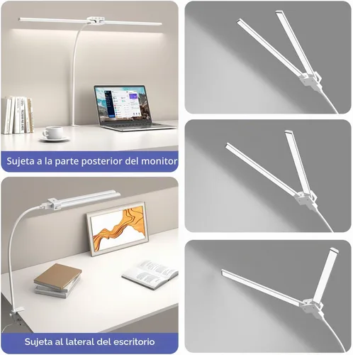 Vista 2 de EppieBasic Lámpara de escritorio LED, luz de escritorio de doble cabezal de 24 W, lámpara de mesa de trabajo de abrazadera de arquitecto, lámparas