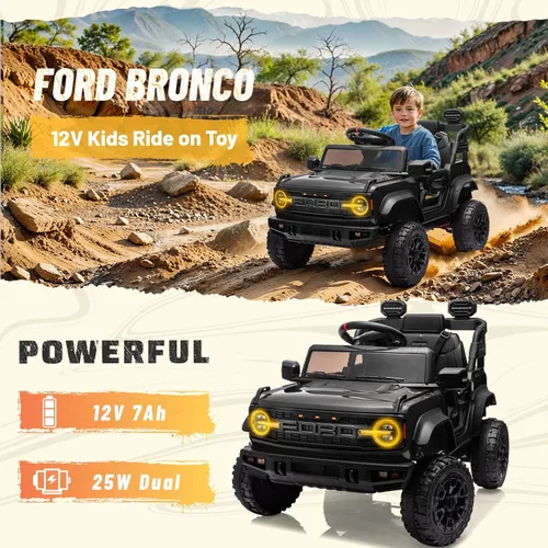 Vista 5 de YOFE Juguete de batería de 12V para niños, Ford Bronco Raptor Coche eléctrico para niños con control remoto para padres, camioneta con batería