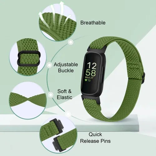 Vista 2 de Bandas elásticas de nailon compatibles con Fitbit Inspire 3/Inspire 2/Inspire HR/Inspire/Ace 3/Ace 2, correas elásticas ajustables suaves