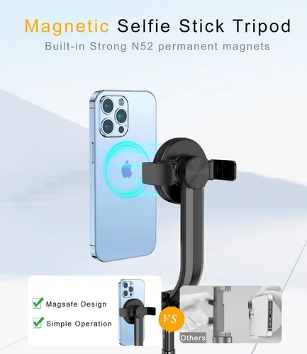 Vista 3 de Trípode magnético para selfie de 40 pulgadas con control remoto inalámbrico, soporte de trípode para teléfono celular todo en uno para grabación