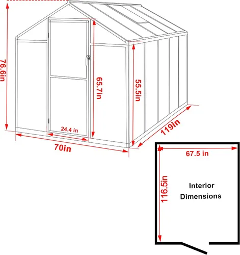 Vista 2 de VEIKOU Invernadero de 6 x 10 pies, casa verde de policarbonato de doble pared con ventilación ajustable, marco de aluminio, estructura de remache