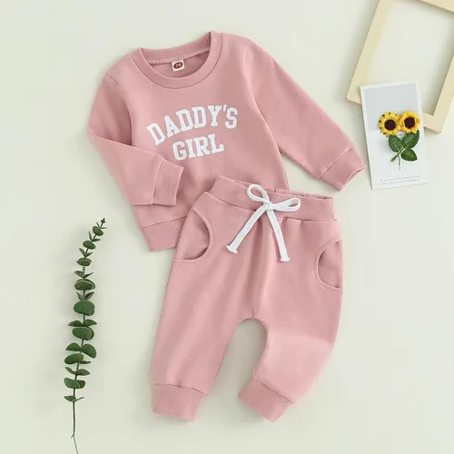 Vista 3 de Karesoull Daddy's Girl - Conjunto de sudadera con estampado de letras para bebé, camisa y pantalón largo para otoño e invierno