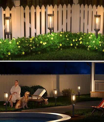 Vista 6 de NEWMESSI Paquete de 4 luces solares para caminos al aire libre, modernas luces LED solares de súper brillo, IP65, impermeable, para jardín, jardín
