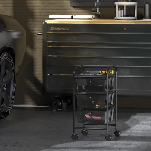 Vista 7 de Simple Houseware Carrito utilitario con 3 cajones, almacenamiento rodante, organizador de arte y manualidades, negro