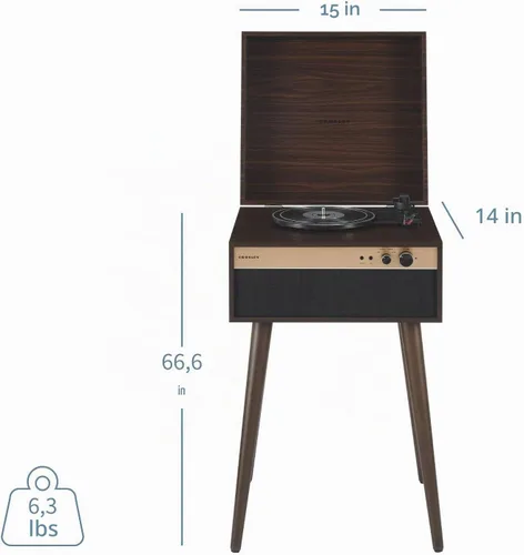 Vista 3 de Crosley CR6236A-WA Jasper Tocadiscos, Nuez Tocadiscos de 3 velocidades, entrada y salida Bluetooth, altavoces estéreo integrados de rango completo