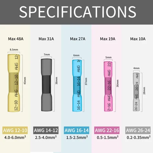 Vista 2 de 100 piezas conectores de tope amarillos termorretráctiles, terminales de crimpado impermeables de 12-10 AWG, conectores de cable eléctrico, empalme