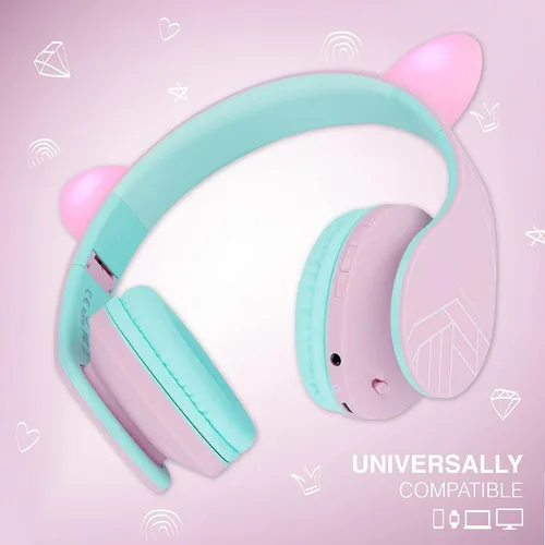 Vista 4 de PowerLocus - Auriculares sobre la oreja para niños, auriculares Bluetooth inalámbricos para niños, con micrófono, volumen limitado seguro de 85 dB