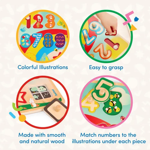 Vista 4 de Battat Rompecabezas de madera de números y formas - Puzzle n' Learn - Juguete educativo para niños - 2+ años