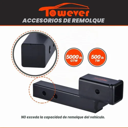 Vista 3 de 84121 - Adaptador de receptor de enganche con caída/elevación de 2", extensor de enganche de 9", elevador de enganche de tubo sólido