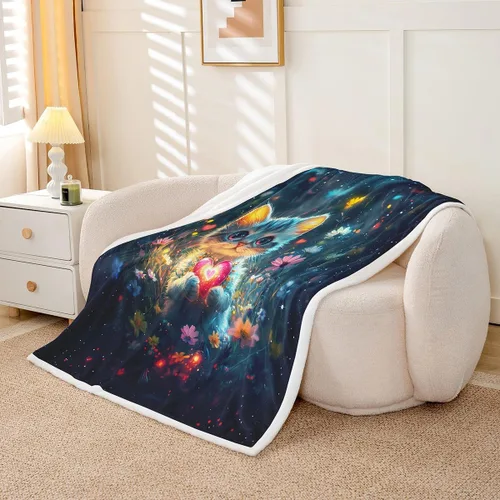 Vista 3 de Manfei Cute Cat Kids Throw Blanket Flower Heart Print Fuzzy Blanket for Boy Girls Room Decor, Kawaii Animal Theme Blanket for Bed Couch Sofa, Soft