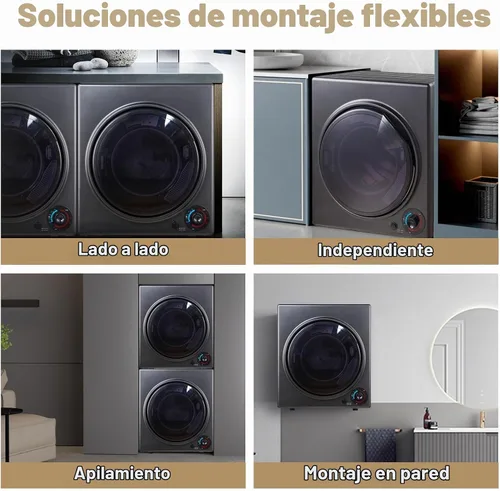 Vista 6 de CTT Secadora de ropa portátil de 3.5 pies cúbicos, secadora compacta de 1500 W para apartamento, secadora de ropa de carga frontal con bañera