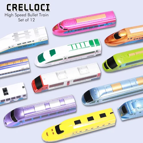Vista 7 de Crelloci Tren bala de juguete de tracción de tren urbano de alta velocidad, locomotoras modernas para niños pequeños, paquete de 12