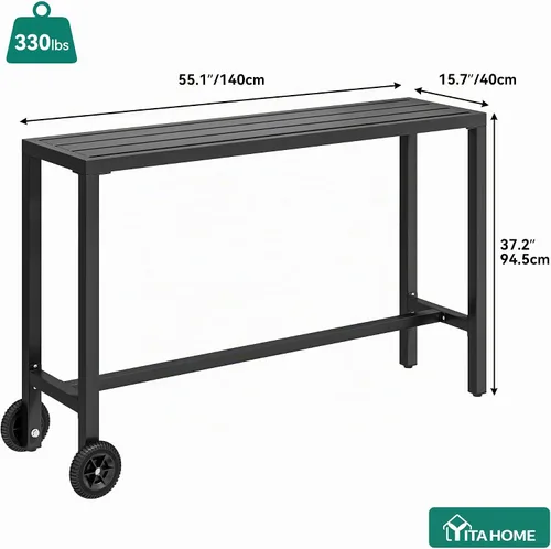 Vista 2 de YITAHOME Mesa de bar de 55 pulgadas para exteriores, mesa de contador estrecha rectangular, mesa de altura de bar ideal para balcón, patio, jardín