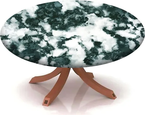 Vista 7 de Mantel redondo ajustable con patrón de mármol, borde elástico, adecuado para catering y cocina, se puede limpiar para mesas redondas de comedor