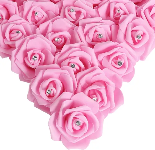 Vista 27 de IPOPU Cabezales de rosas artificiales, 100 rosas falsas de espuma negra de aspecto real para bricolaje, bodas, baby shower, centros de mesa 100