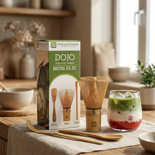 Vista 3 de Restaurantware - Juego de batidor de té Dojo Matcha, juego de 3 piezas de cepillos tradicionales de matcha, incluye batidor (Chasen), cuchara