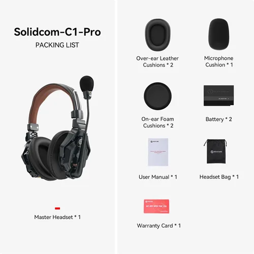 Vista 2 de Auriculares inalámbricos estéreo master Hollyland Solidcom C1 Pro ENC dúplex completo de 335m comunicación de equipo con silenciamiento PTT