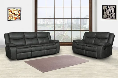 Vista 2 de Blackjack Furniture Marsden - Sofá biplaza reclinable de cuero moderno para sala de estar, gris plomo