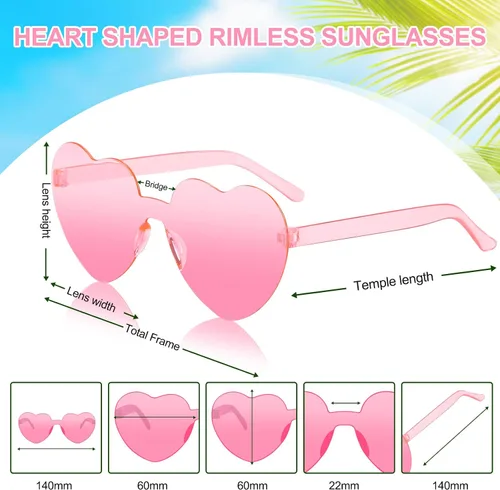 Vista 2 de VJJB Lentes de sol de corazón para mujer, anteojos con forma de corazón rosa, para despedida de soltera, accesorios de moda para fiesta de Barbie