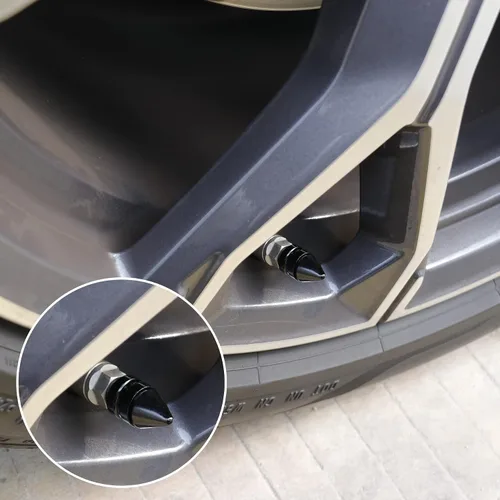Vista 5 de Tapones para válvulas de neumáticos de automóvil, 4 piezas universales de aleación de aluminio, accesorios para neumáticos antipolvo para Negro