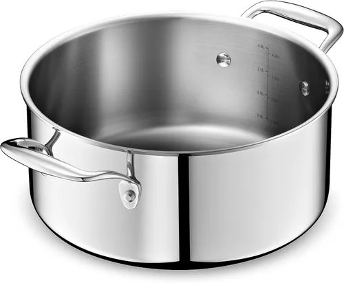 Vista 7 de LEGEND COOKWARE Horno holandés de 5 capas de acero inoxidable de 5 cuartos de galón con tapa, compatible con inducción, apto para horno a 800 °F,