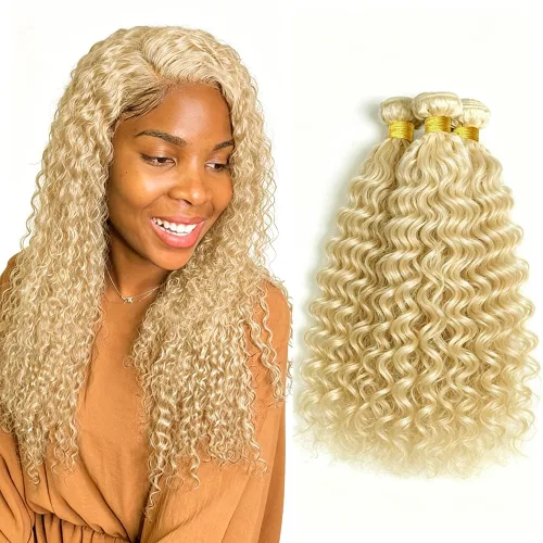 Vista 117 de P4613 Cabello humano rizado onda profunda marrón y paquetes mixtos 8 10 12 P4613 Ombre Marrón-Rubio-DP