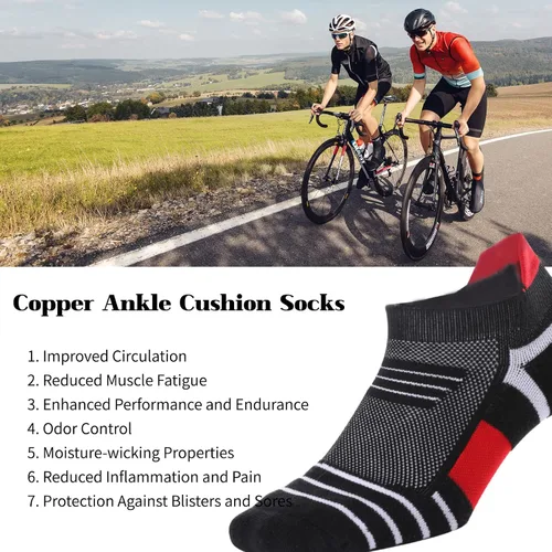 Vista 3 de Kodal Copper Cushioned Athletic Ankle Socks, Low Cut Training Socks, Odor Free, Moisture Wicking, Arch Compression (5 Pairs)