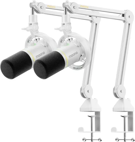 Vista 9 de MAONO PD200W Hybrid Wireless Podcast Equipment Bundle para 2, kit de micrófono USB dinámico XLR con 2 brazos de brazo, software, cancelación