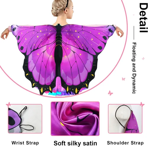 Vista 5 de iROLEWIN Kids Fairy Butterfly Wings for Girls Toddlers Dress-Up Costume Mask Tutu and Headband Sister Birthday Gifts Party