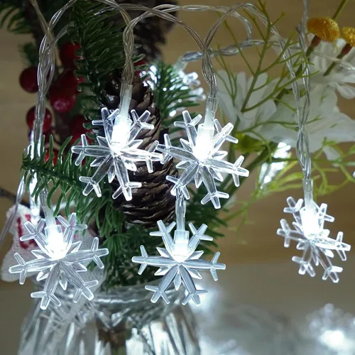 Vista 5 de Luces de copo de nieve de Navidad, cadena de luces LED de 20 pies con 40 Luces de copo de nieve - Blanco frío