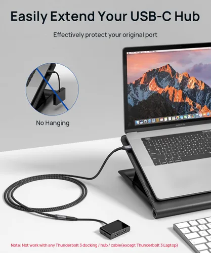 Vista 6 de JSAUX Cable de extensión USB C de 1.5 pies, cable extensor tipo C 3.2 macho a hembra compatible con PD 100W/5A carga rápida, transferencia