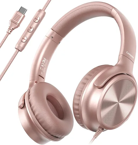 Vista 10 de Cowyawn Auriculares USB C con cable, auriculares USB C con cable con micrófono, control de volumen, sonido estéreo HD, auriculares USB tipo C Negro