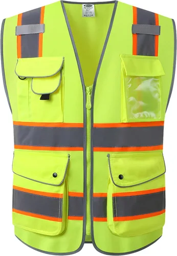 Vista 14 de JKSafety Chaleco de seguridad frontal con cremallera de alta visibilidad Clase 2 de 9 bolsillos con tiras reflectantes, cumple con las normas