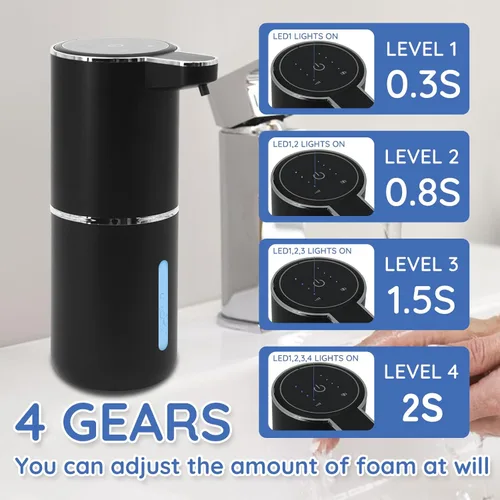 Vista 2 de Dispensador de jabón espumoso, dispensador automático de jabón, dispensador automático de jabón de 13.5 oz/13.5 fl oz, sin contacto, recargable por
