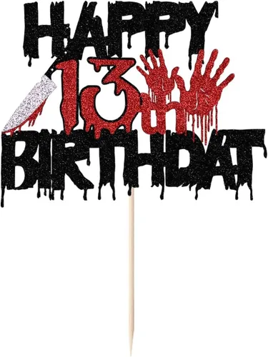 Vista 8 de Killer Happy 13th Birthday - Decoración para tartas con temática de terror de Halloween para fiesta de cumpleaños número 13, con temática de terror
