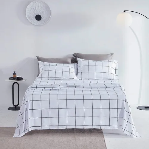 Vista 7 de SLEEP ZONE Juego de sábanas de 3 piezas con estampado a cuadros para niños, sábanas de microfibra de doble cepillado súper suaves y transpirables