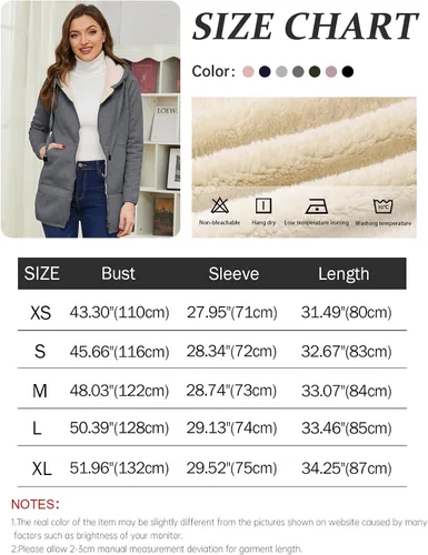 Vista 7 de Gihuo Abrigo de invierno para mujer, con forro de sherpa y cremallera, sudadera larga