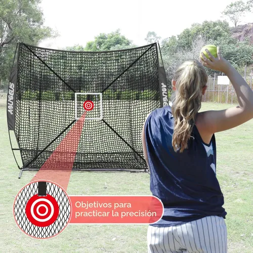 Vista 4 de Red de práctica de sóftbol de béisbol de 6 x 6 pies, red de lanzamiento, red de bateo, con zona de golpe de bonificación, objetivo y marco de arco