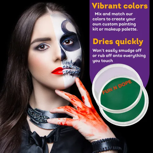 Vista 4 de Fun N' Dope - Pintura facial para niños y adultos oscuro (verde mate) - Pintura corporal no tóxica a base de agua de grado profesional - Pintura