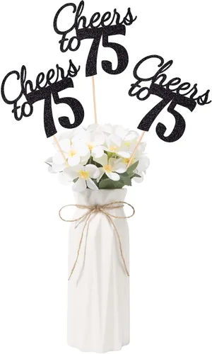 Vista 50 de Gexolenu Cheers to 21, paquete de 10 centros de mesa con purpurina dorada de doble cara para cumpleaños número 21 para mesas, palitos decorativos
