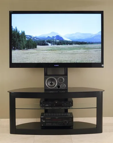 Vista 4 de TransDeco Soporte de TV de madera curada con soporte de hasta 85 pulgadas, negro, TD600B