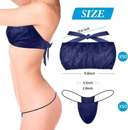Vista 5 de Juego de ropa interior desechable de 100 piezas para mujer sujetadores desechables y bragas de tanga para spa spray desechable sin tirantes